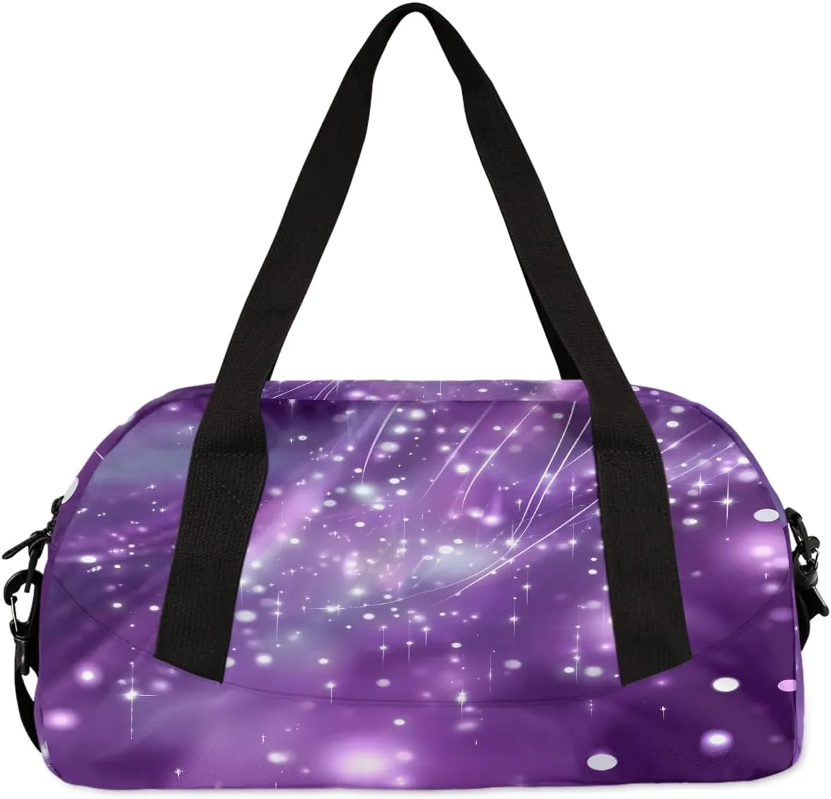 Custom Kids Sports Duffel Bag Purple Shinning Polka Dots Cheer Personalized Dance Gym Bag for Boys Girls Lightweight Weekender Travel Duffle Cheer Bag