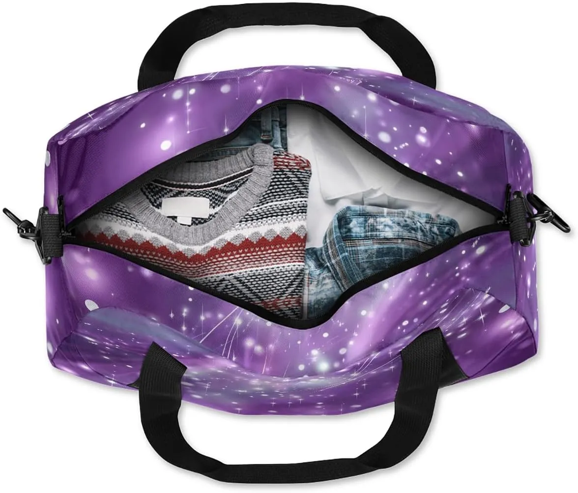 Custom Kids Sports Duffel Bag Purple Shinning Polka Dots Cheer Personalized Dance Gym Bag for Boys Girls Lightweight Weekender Travel Duffle Cheer Bag