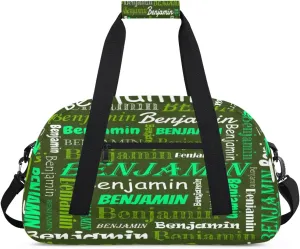Custom Name Kids Gym Sport Bag for Boys Girls, Personalized Gymnastics Ballet Dance Bag Customized Small Duffel Travel Bag Teen Weekender Overnight Bag, Green White