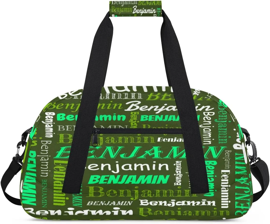 Custom Name Kids Gym Sport Bag for Boys Girls, Personalized Gymnastics Ballet Dance Bag Customized Small Duffel Travel Bag Teen Weekender Overnight Bag, Green White