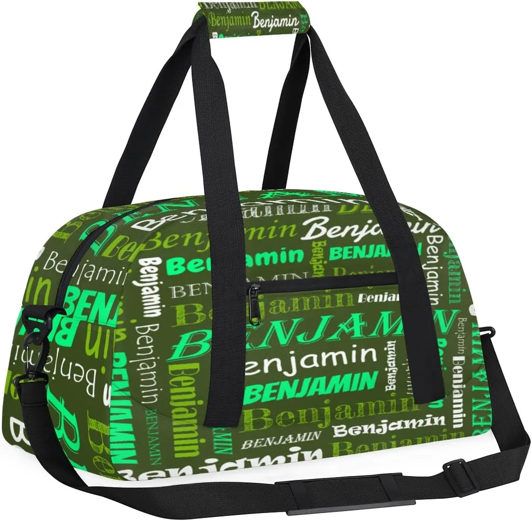Custom Name Kids Gym Sport Bag for Boys Girls, Personalized Gymnastics Ballet Dance Bag Customized Small Duffel Travel Bag Teen Weekender Overnight Bag, Green White