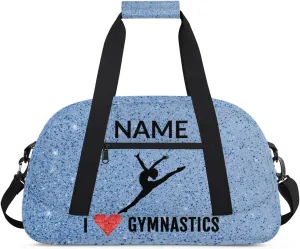 Custom Travel Duffle Bag, Gymnastics Duffel Bag Weekender Overnight Bag, Large Capacity Carry On Tote for Gym, Travel, Work, and Sports, Blue Glitter