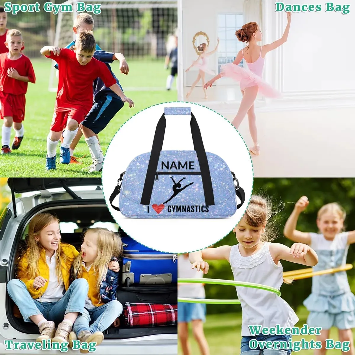 Custom Travel Duffle Bag, Gymnastics Duffel Bag Weekender Overnight Bag, Large Capacity Carry On Tote for Gym, Travel, Work, and Sports, Blue