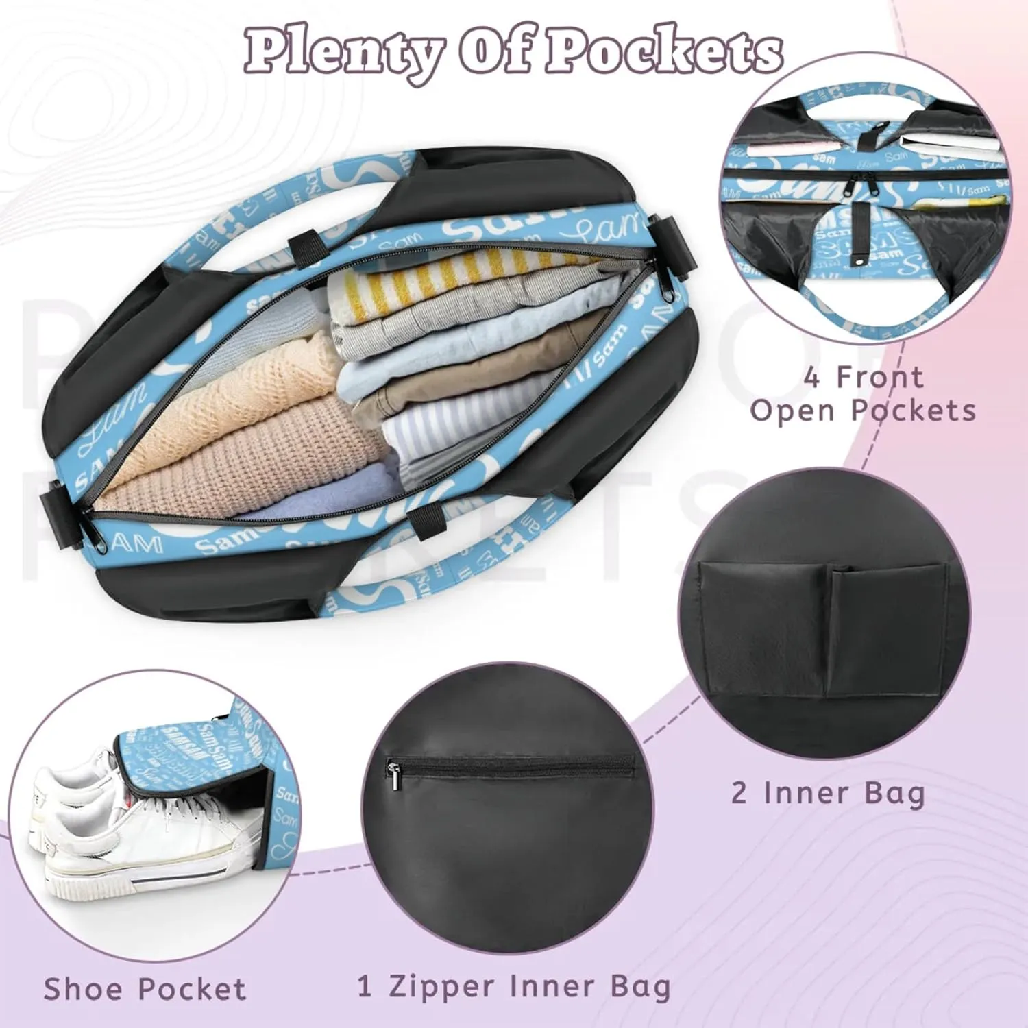 Custom Yoga Mat Bag for Women Personalized Name Dance Duffle Weekender Overnight Bag