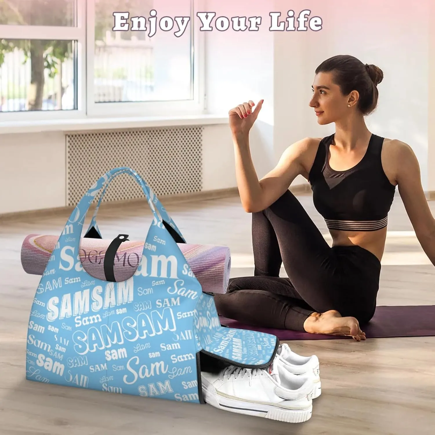 Custom Yoga Mat Bag for Women Personalized Name Dance Duffle Weekender Overnight Bag