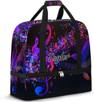 Customized Gym Bag for Women, Personalized Music Note Travel Duffel Bag with Name, Hummingbird Weekender Overnight Bag with Shoes Compartment for Men Travel Yoga