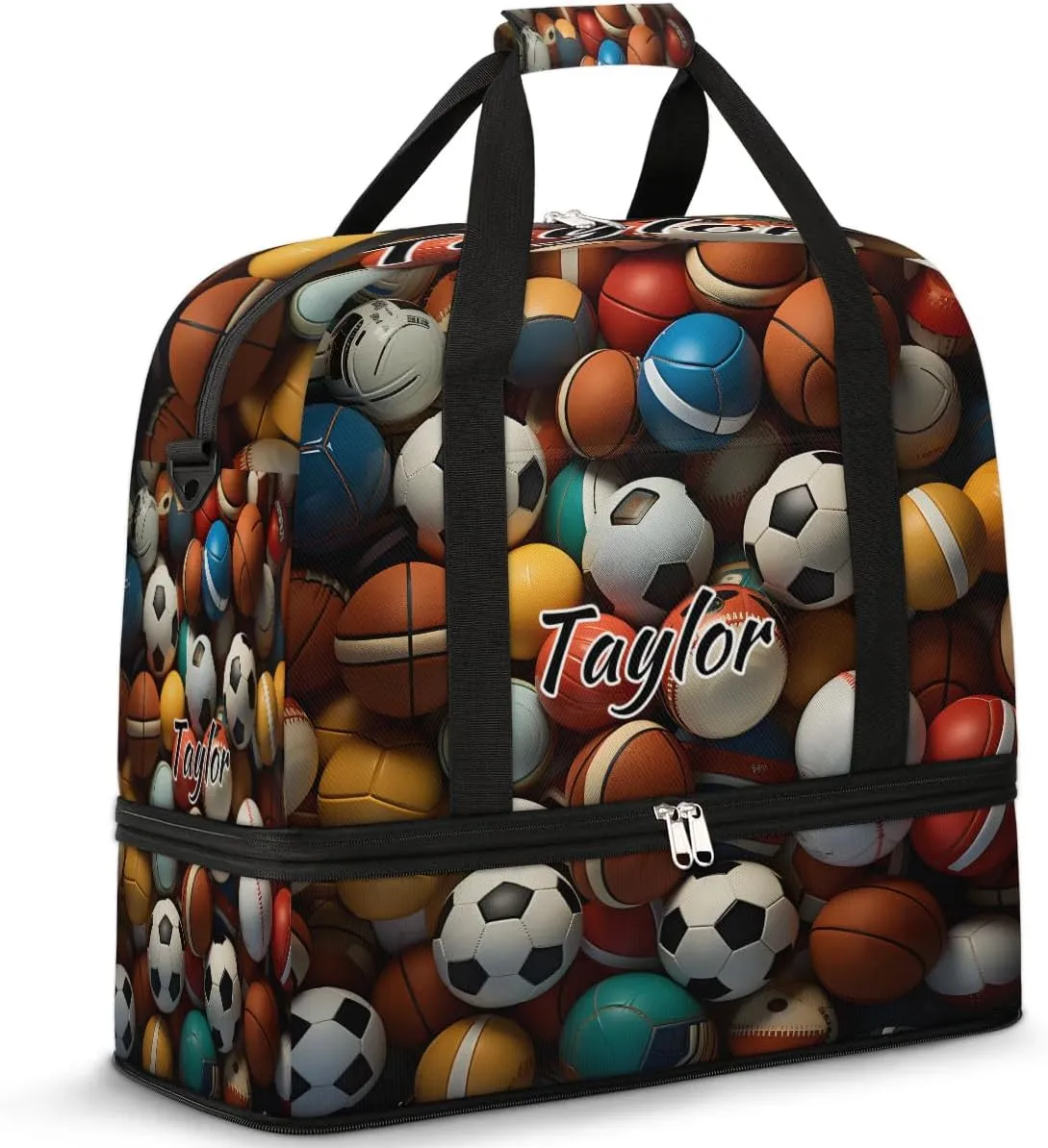 Customized Gym Bag for Women, Personalized Sports Balls Travel Duffel Bag with Name, Ball Sport Weekender Overnight Bag with Shoes Compartment for Men Travel Yoga