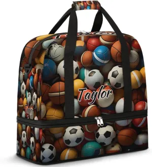 Customized Gym Bag for Women, Personalized Sports Balls Travel Duffel Bag with Name, Ball Sport Weekender Overnight Bag with Shoes Compartment for Men Travel Yoga