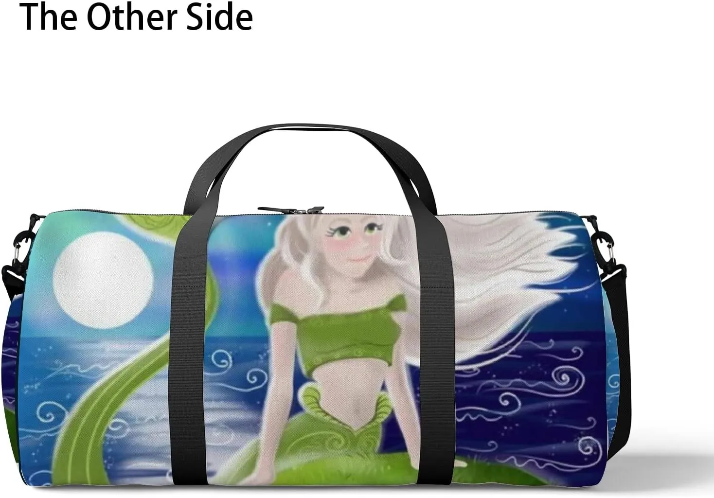Cute Beautiful Green Mermaid Night Sky Sports Bag Tote Bag Waterproof Gym Bag with Shoulder Strap Zipper 2 Side Pockets for Men and Women, Travel and Storage Shoulder Bag.