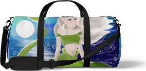 Cute Beautiful Green Mermaid Night Sky Sports Bag Tote Bag Waterproof Gym Bag with Shoulder Strap Zipper 2 Side Pockets for Men and Women, Travel and Storage Shoulder Bag.