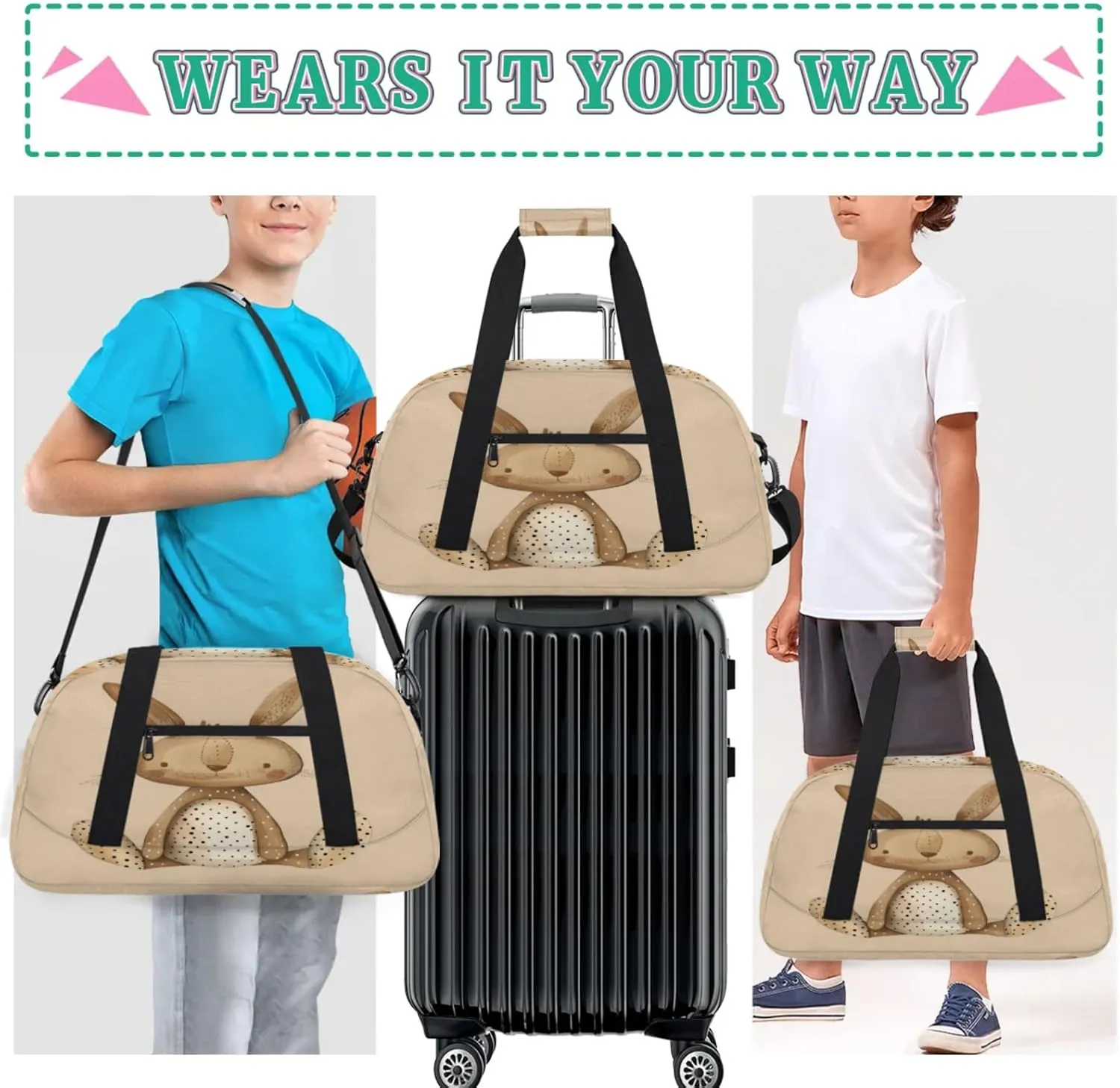 Cute Bunny Gym Bag for Women Men, Sports Travel Duffel Bag Lightweight Workout Bag Carry On Overnight Weekender Bag