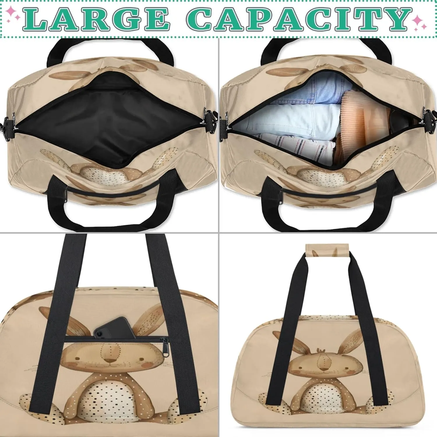Cute Bunny Gym Bag for Women Men, Sports Travel Duffel Bag Lightweight Workout Bag Carry On Overnight Weekender Bag
