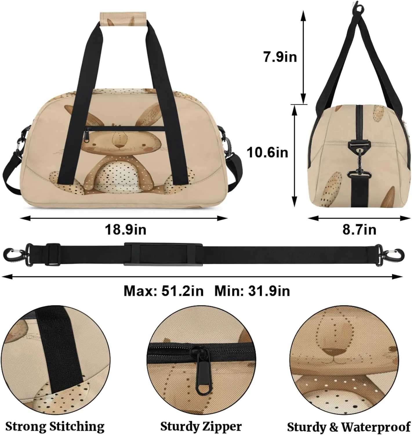 Cute Bunny Gym Bag for Women Men, Sports Travel Duffel Bag Lightweight Workout Bag Carry On Overnight Weekender Bag