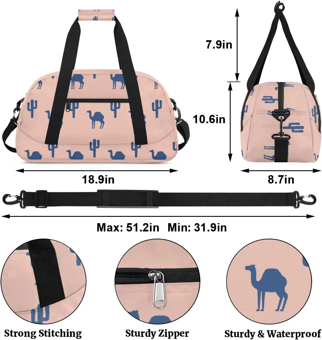 Cute Camels Texture Gym Bag Sports Duffle Bag Weekend Sleepover Duffel Bags Small Travel Tote for Overnight Workout Gymnastics Dance Ballet