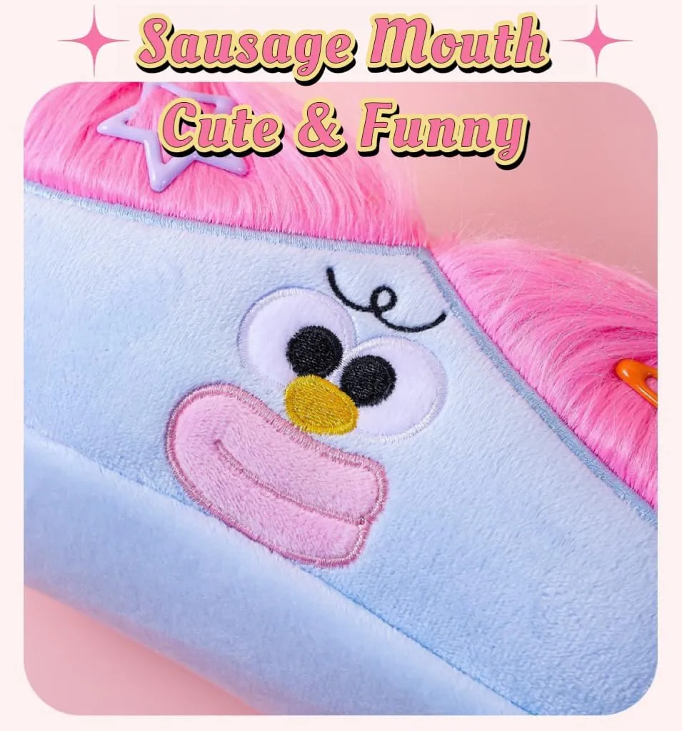 Cute DIY Pen Bag Case Box Stocking Stuffers Cute Creative Long Hair Doll Colorful Cartoon Large Capacity Zipper Organizer Storage Bag Box Nice Gift (Green)