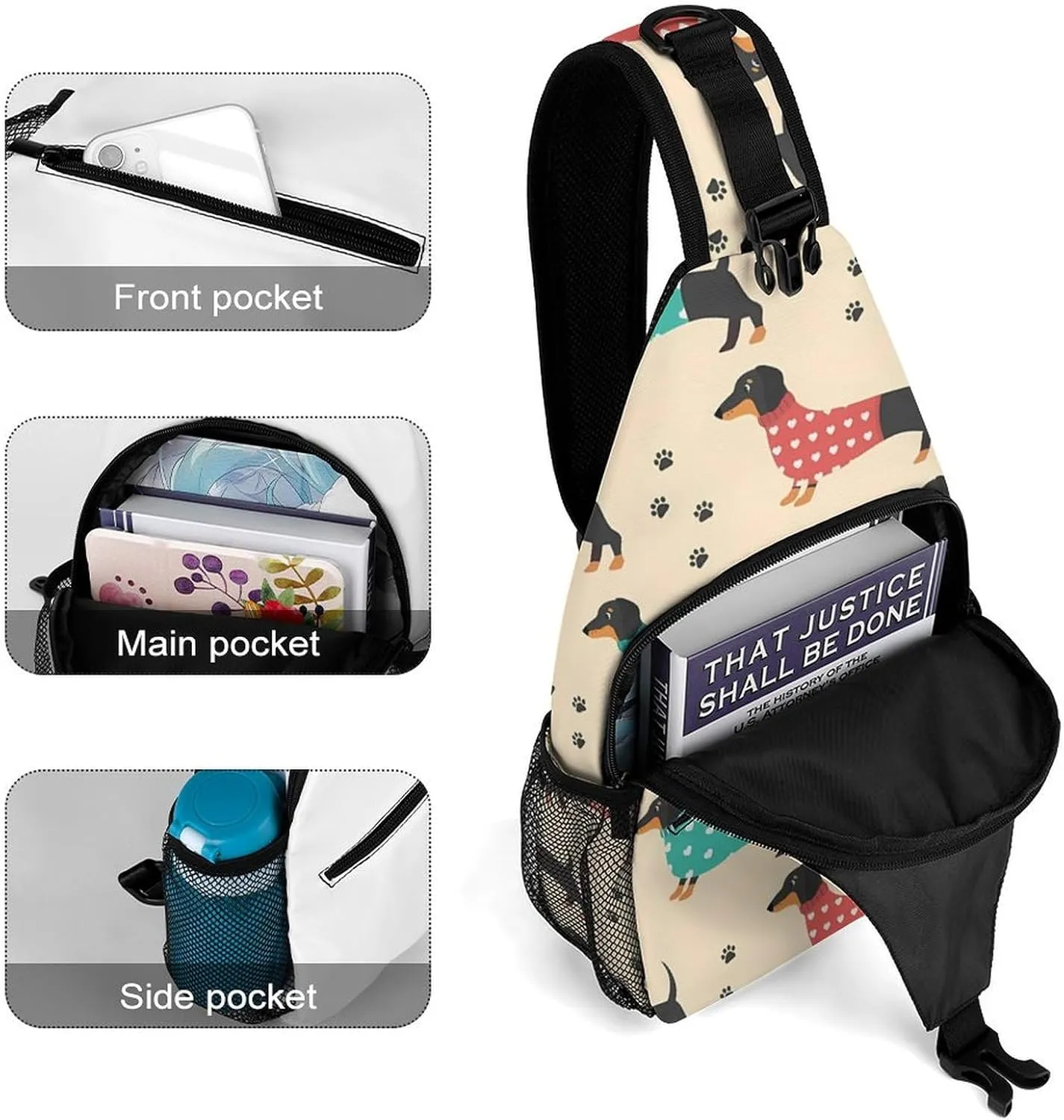 Cute Dogs Sling Backpack Men Womens Crossbody Backpack Chest Bag Cycling Daypack Travel Bag Casual Daypacks Outdoor Backpacks