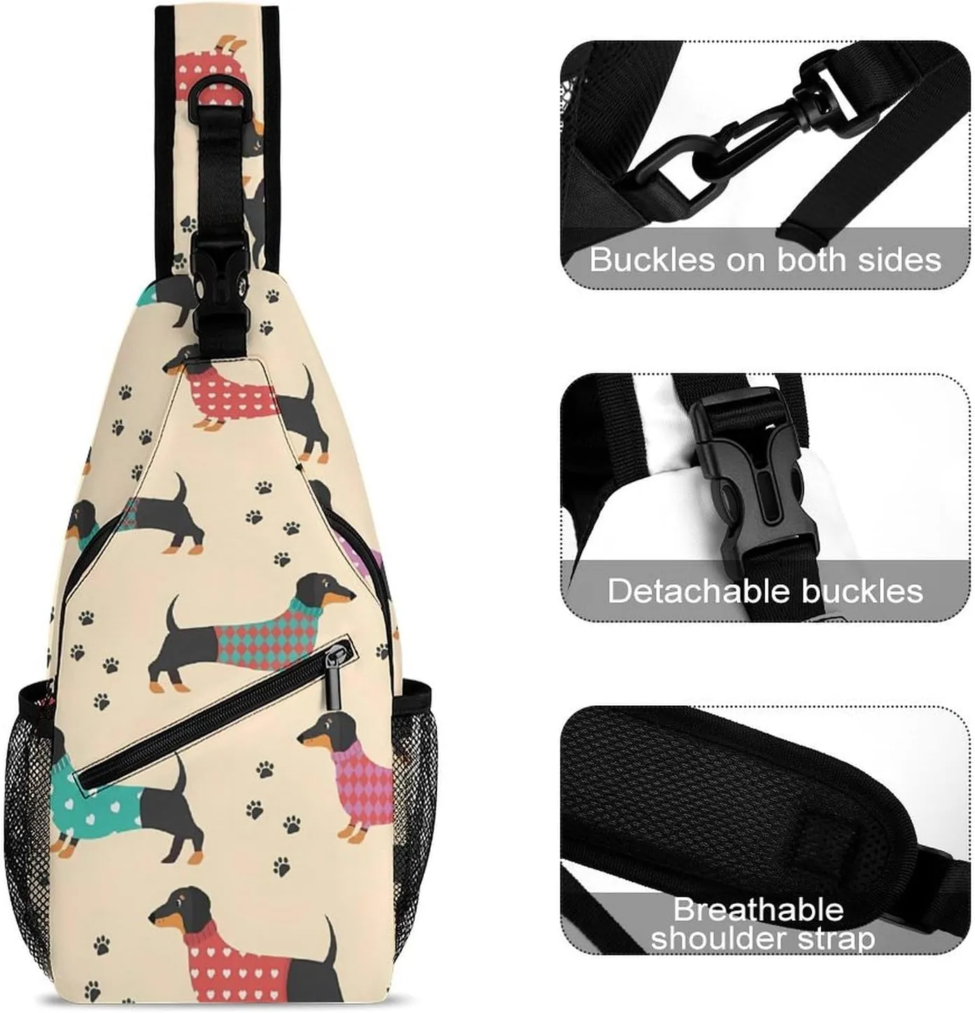 Cute Dogs Sling Backpack Men Womens Crossbody Backpack Chest Bag Cycling Daypack Travel Bag Casual Daypacks Outdoor Backpacks