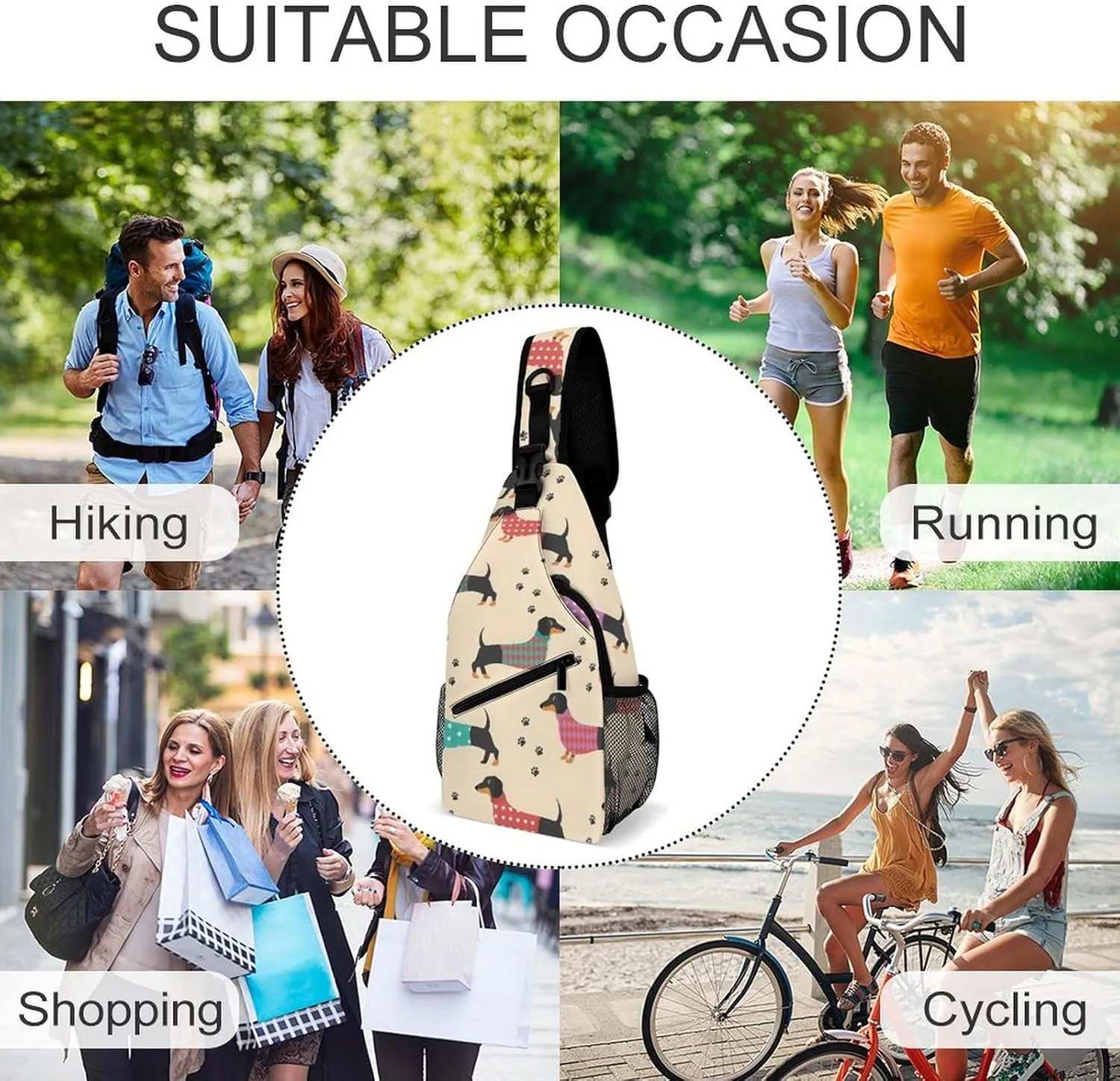 Cute Dogs Sling Backpack Men Womens Crossbody Backpack Chest Bag Cycling Daypack Travel Bag Casual Daypacks Outdoor Backpacks