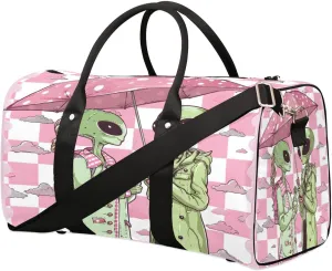 Cute Funny Alien Pattern Travel Duffel Bag for Women Men Foldable Sport Gym Tote Bag Lightweight Waterproof Weekender Overnight Bag for Weekend Holiday Gym Swim Yoga
