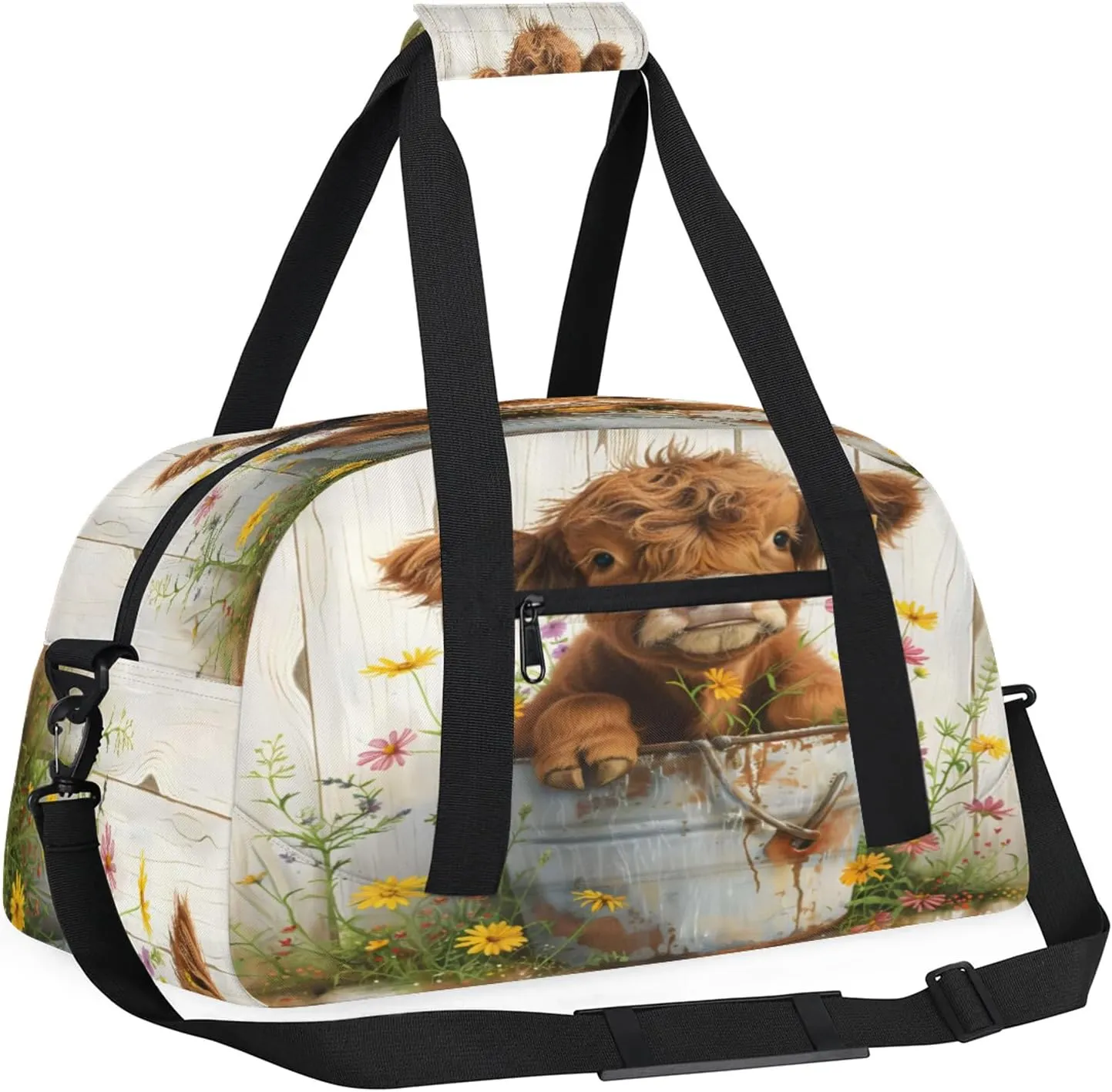 Cute Highland Cow Small Gym Bag 18 inch Carry On Duffel Bag for Weekender Travel Sports Workout Yoga Gymnastics Dance Ballet