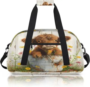 Cute Highland Cow Small Gym Bag 18 inch Carry On Duffel Bag for Weekender Travel Sports Workout Yoga Gymnastics Dance Ballet