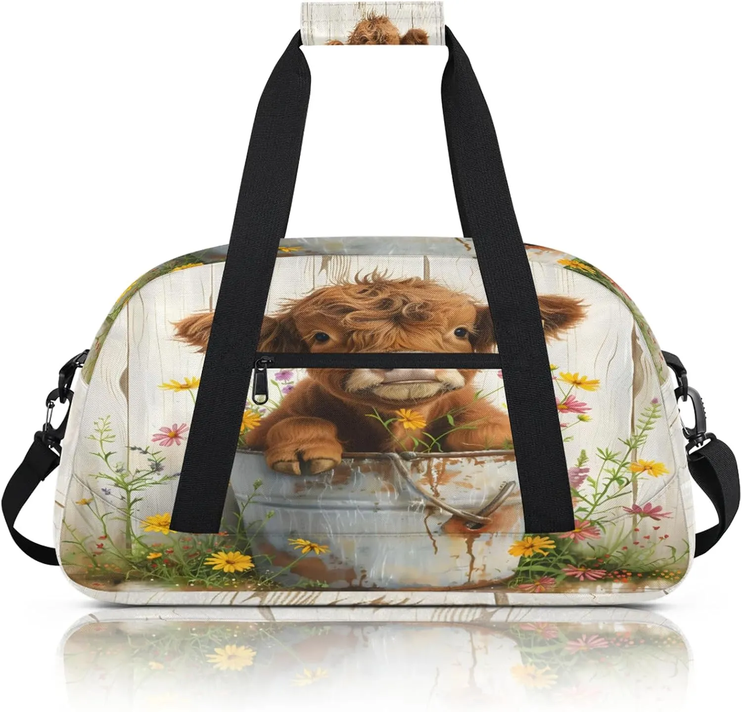 Cute Highland Cow Small Gym Bag 18 inch Carry On Duffel Bag for Weekender Travel Sports Workout Yoga Gymnastics Dance Ballet
