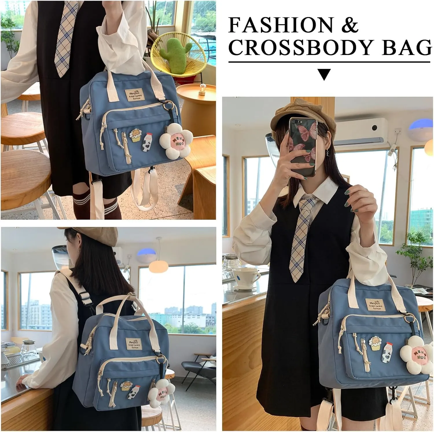 Cute Messenger Bag Y2K Kawaii Crossbody Bag Japanese Backpack Aesthetic Ita Bags with Kawaii Accessories
