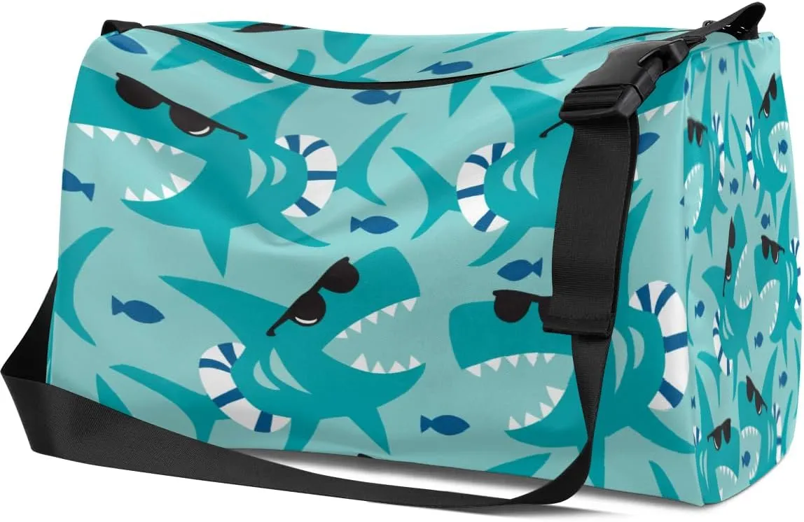 Cute Ocean Shark Small Gym Bag for Men Women Workout Sport Duffle Bag Waterproof Weekender Overnight Bag Lightweight Carry on Tote Bag Crossbody Shoulder Travel Bag for Swim Yoge Dance