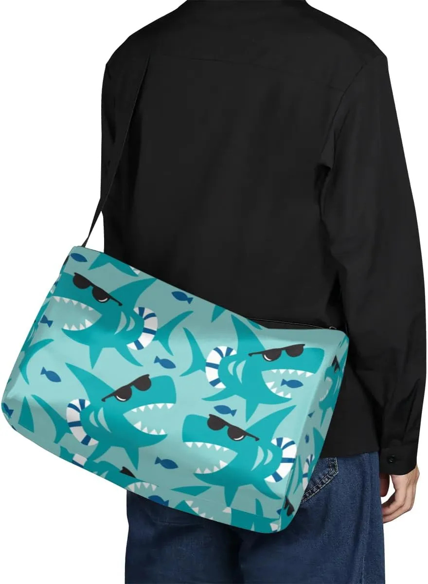 Cute Ocean Shark Small Gym Bag for Men Women Workout Sport Duffle Bag Waterproof Weekender Overnight Bag Lightweight Carry on Tote Bag Crossbody Shoulder Travel Bag for Swim Yoge Dance
