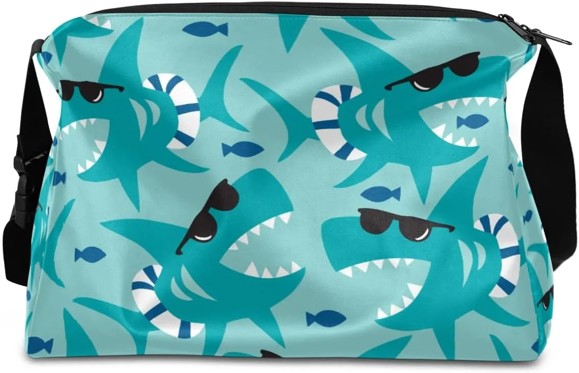 Cute Ocean Shark Small Gym Bag for Men Women Workout Sport Duffle Bag Waterproof Weekender Overnight Bag Lightweight Carry on Tote Bag Crossbody Shoulder Travel Bag for Swim Yoge Dance