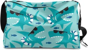 Cute Ocean Shark Small Gym Bag for Men Women Workout Sport Duffle Bag Waterproof Weekender Overnight Bag Lightweight Carry on Tote Bag Crossbody Shoulder Travel Bag for Swim Yoge Dance