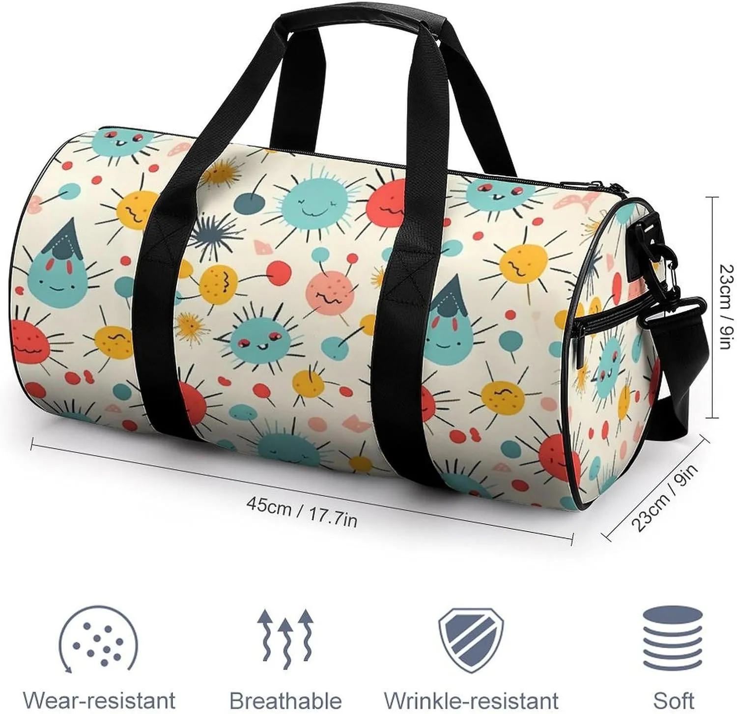 Cute Pattern Gym Bag Small Travel Duffle Bag with Compartment Carry On Weekender Bag for Women Men
