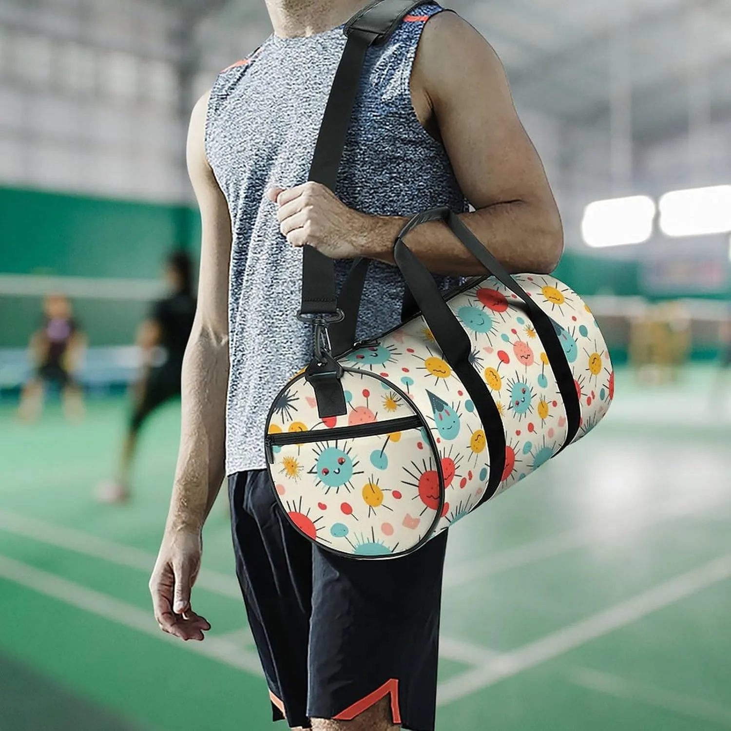 Cute Pattern Gym Bag Small Travel Duffle Bag with Compartment Carry On Weekender Bag for Women Men