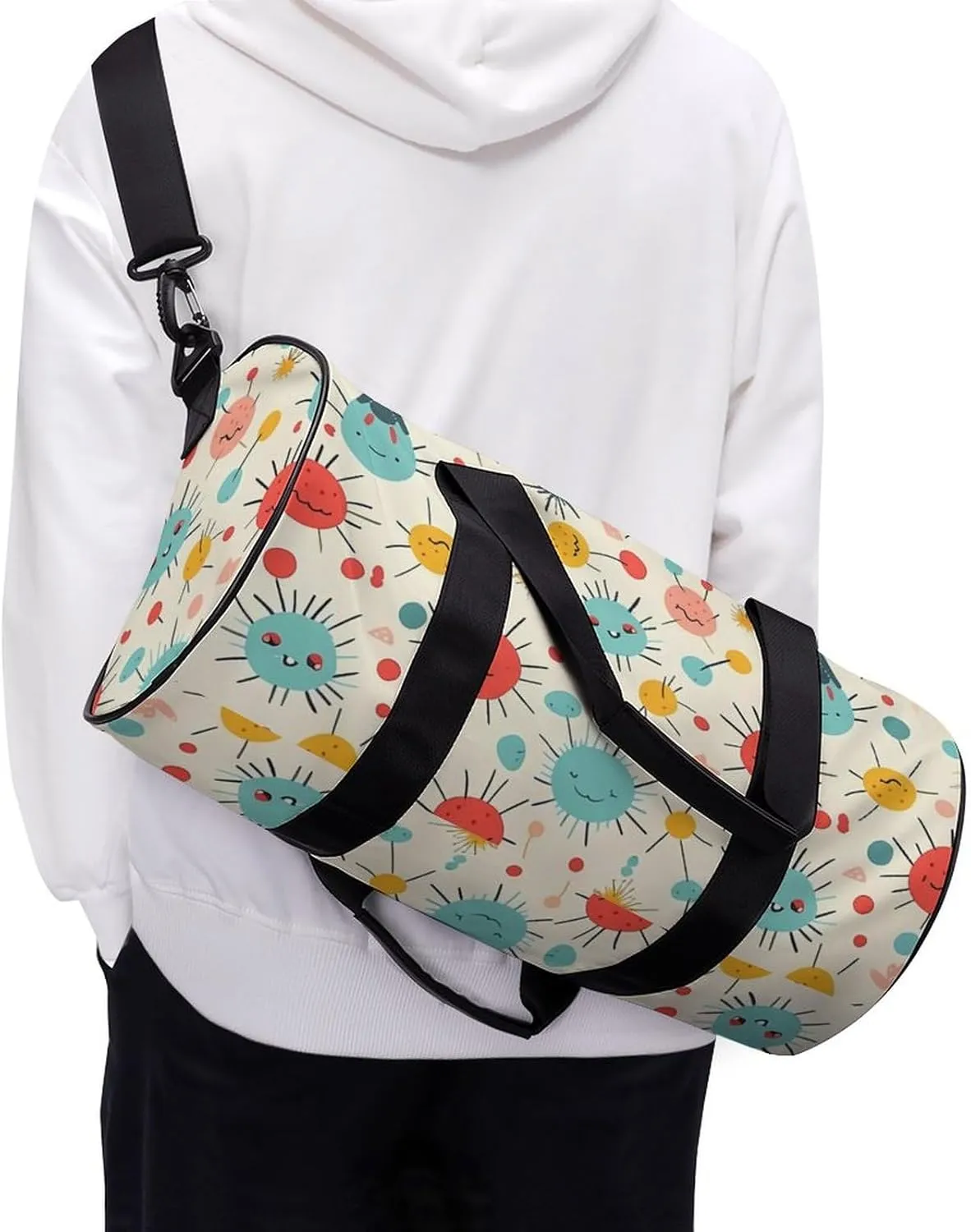 Cute Pattern Gym Bag Small Travel Duffle Bag with Compartment Carry On Weekender Bag for Women Men