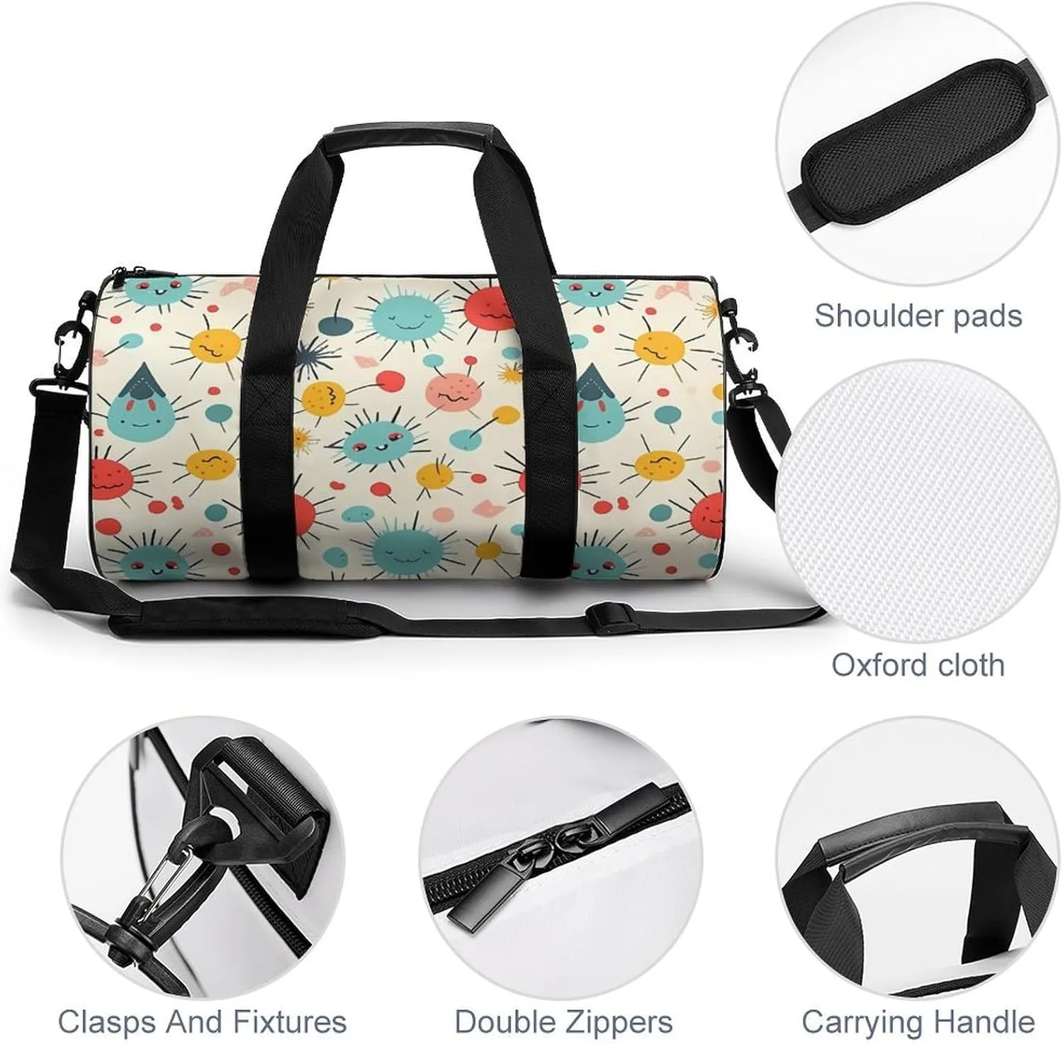 Cute Pattern Gym Bag Small Travel Duffle Bag with Compartment Carry On Weekender Bag for Women Men