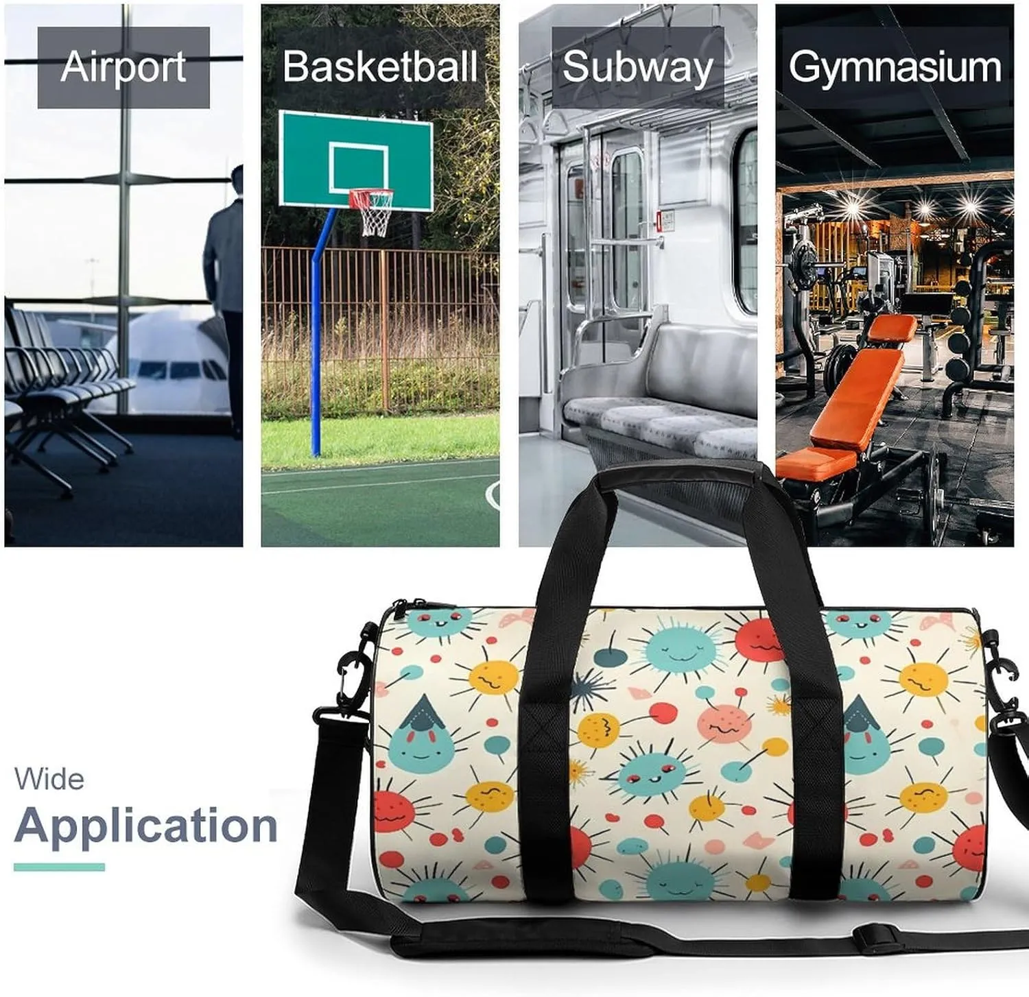 Cute Pattern Gym Bag Small Travel Duffle Bag with Compartment Carry On Weekender Bag for Women Men
