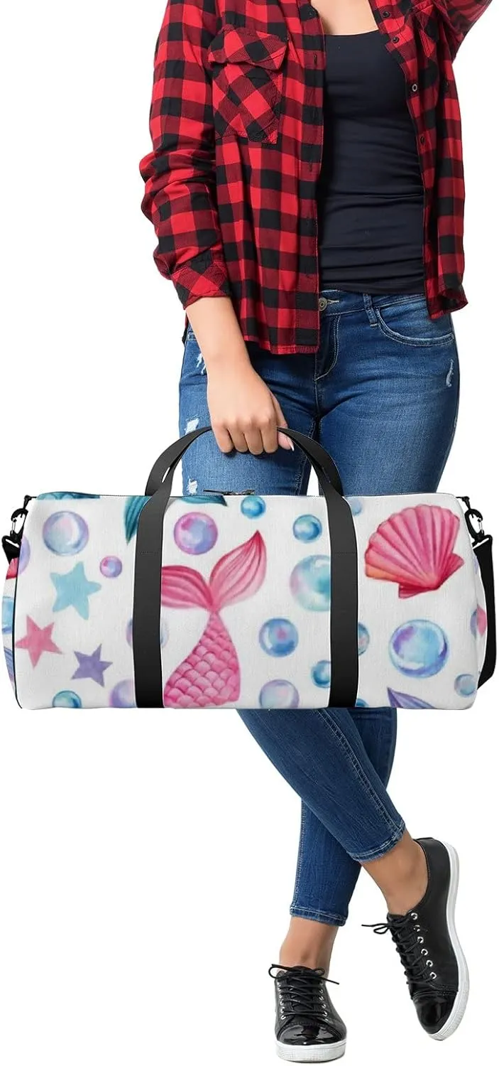 Cute Pink and Green Mermaid Tails Sports Bag Tote Bag Waterproof Gym Bag with Shoulder Strap Zipper 2 Side Pockets for Men and Women, Travel and Storage Shoulder Bag.