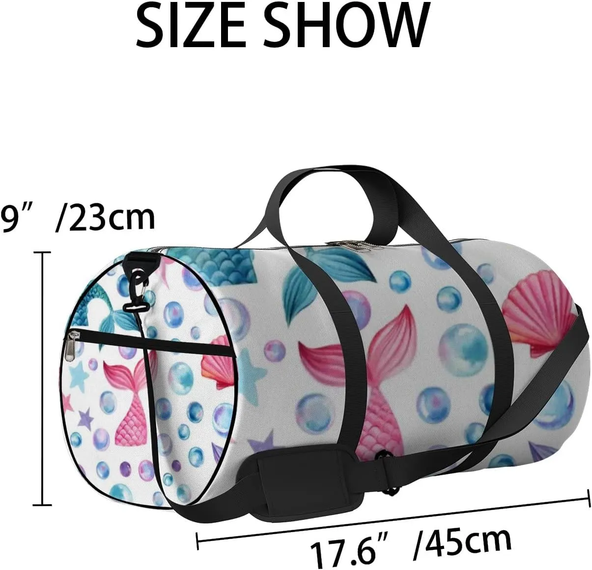 Cute Pink and Green Mermaid Tails Sports Bag Tote Bag Waterproof Gym Bag with Shoulder Strap Zipper 2 Side Pockets for Men and Women, Travel and Storage Shoulder Bag.