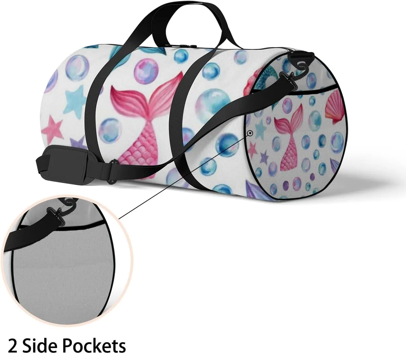 Cute Pink and Green Mermaid Tails Sports Bag Tote Bag Waterproof Gym Bag with Shoulder Strap Zipper 2 Side Pockets for Men and Women, Travel and Storage Shoulder Bag.