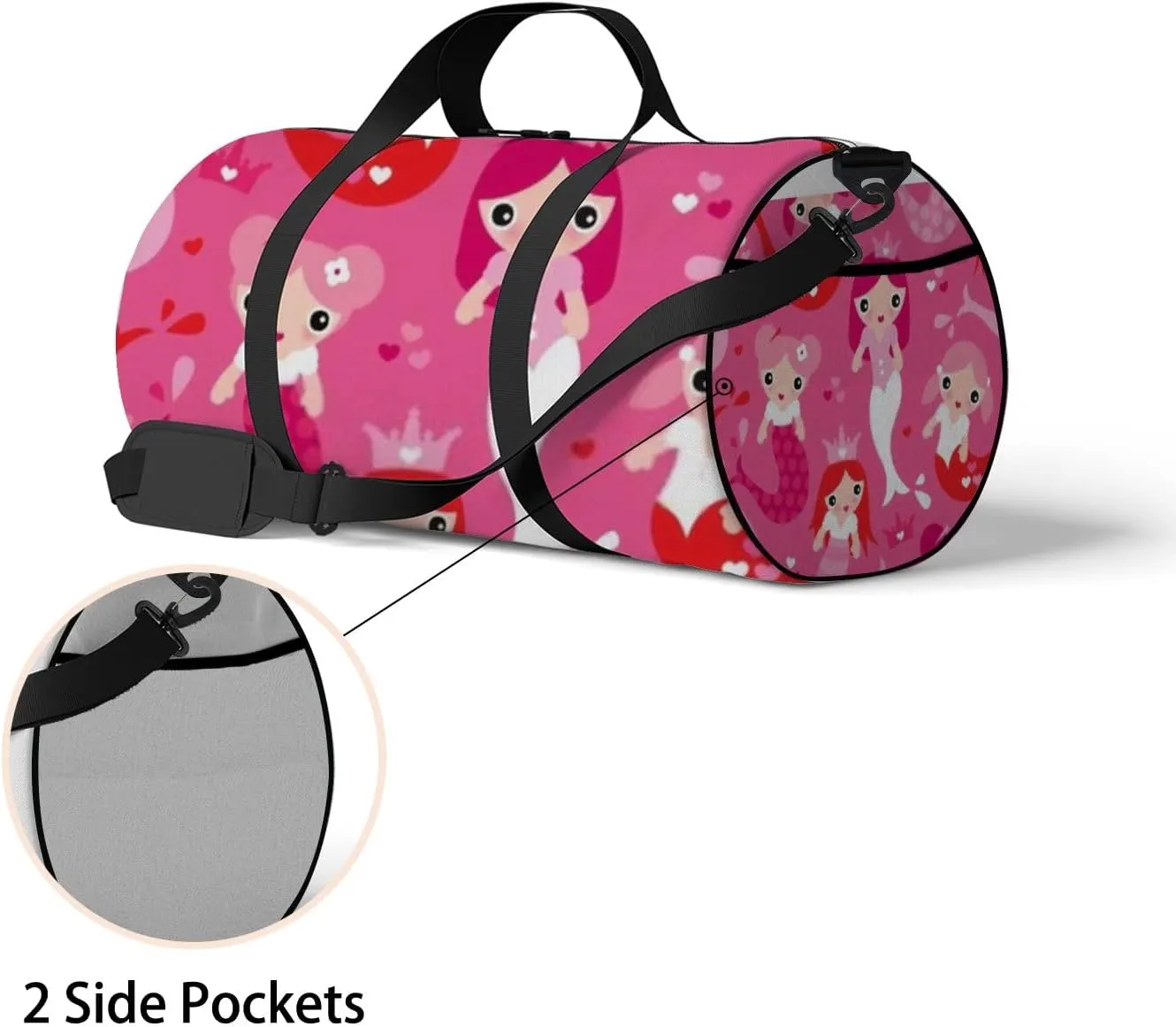 Cute Pink Red Mermaid Princess Girls Sports Bag Tote Bag Waterproof Gym Bag with Shoulder Strap Zipper 2 Side Pockets for Men and Women, Travel and Storage Shoulder Bag.
