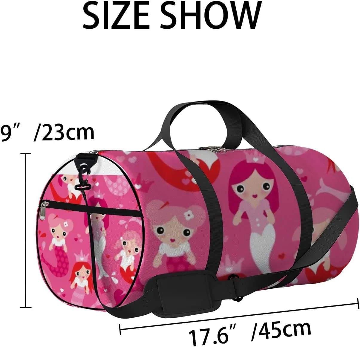 Cute Pink Red Mermaid Princess Girls Sports Bag Tote Bag Waterproof Gym Bag with Shoulder Strap Zipper 2 Side Pockets for Men and Women, Travel and Storage Shoulder Bag.