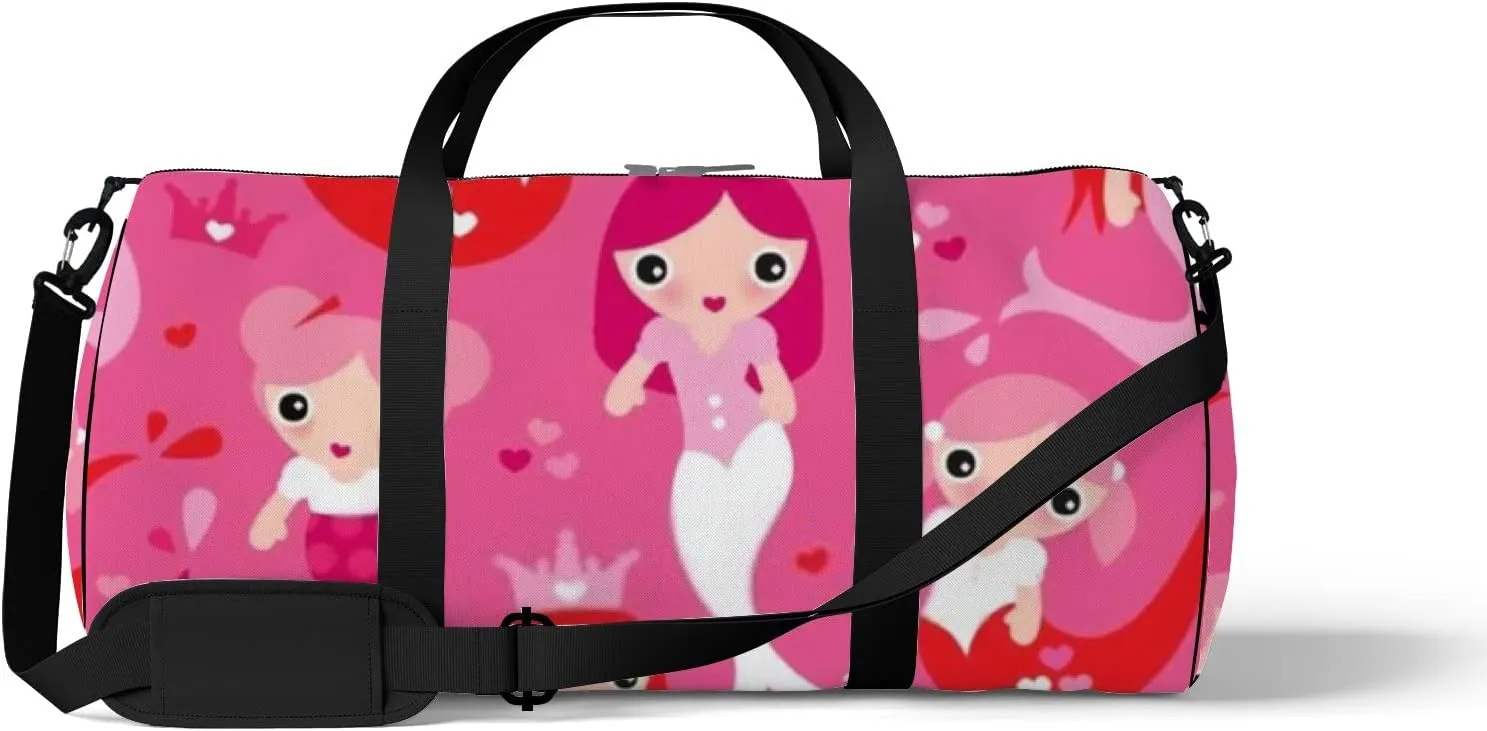 Cute Pink Red Mermaid Princess Girls Sports Bag Tote Bag Waterproof Gym Bag with Shoulder Strap Zipper 2 Side Pockets for Men and Women, Travel and Storage Shoulder Bag.