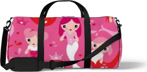Cute Pink Red Mermaid Princess Girls Sports Bag Tote Bag Waterproof Gym Bag with Shoulder Strap Zipper 2 Side Pockets for Men and Women, Travel and Storage Shoulder Bag.