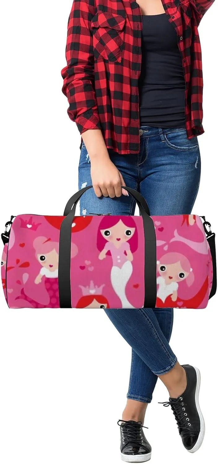 Cute Pink Red Mermaid Princess Girls Sports Bag Tote Bag Waterproof Gym Bag with Shoulder Strap Zipper 2 Side Pockets for Men and Women, Travel and Storage Shoulder Bag.