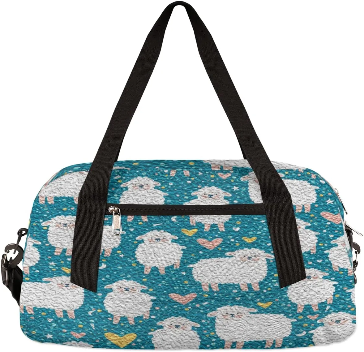 Cute Sheep Heart Kids Duffel Bag for Girls Boys Teens, Sheep Oil Painting Dance Bag Overnight Small Duffel Bag Carry On Weekend Sports Gym Travel Bag for School Practice Gymnastics Ballet