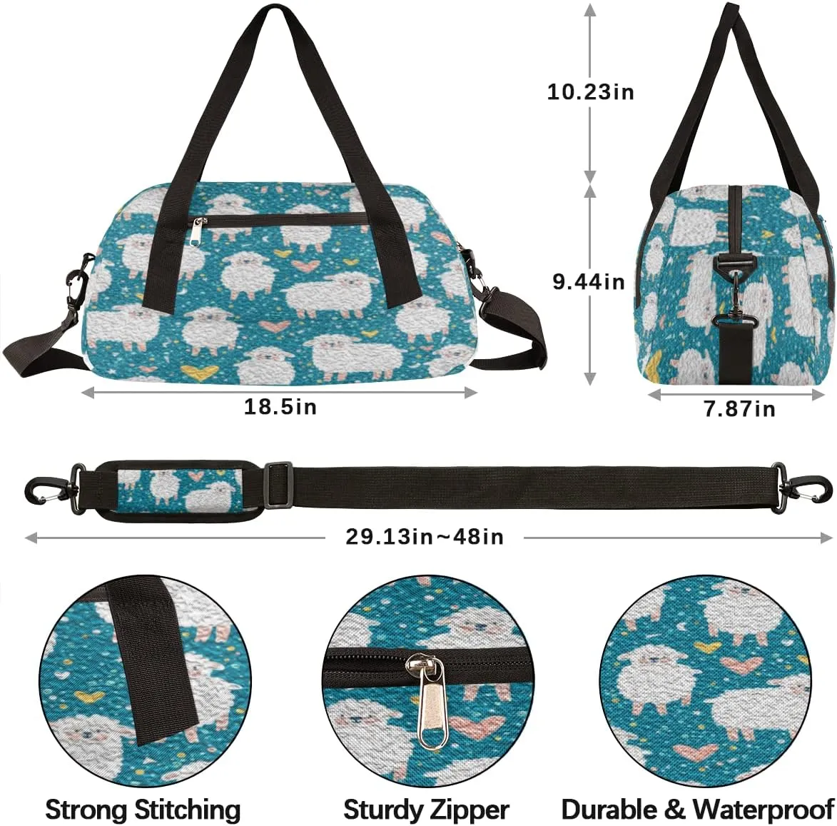 Cute Sheep Heart Kids Duffel Bag for Girls Boys Teens, Sheep Oil Painting Dance Bag Overnight Small Duffel Bag Carry On Weekend Sports Gym Travel Bag for School Practice Gymnastics Ballet
