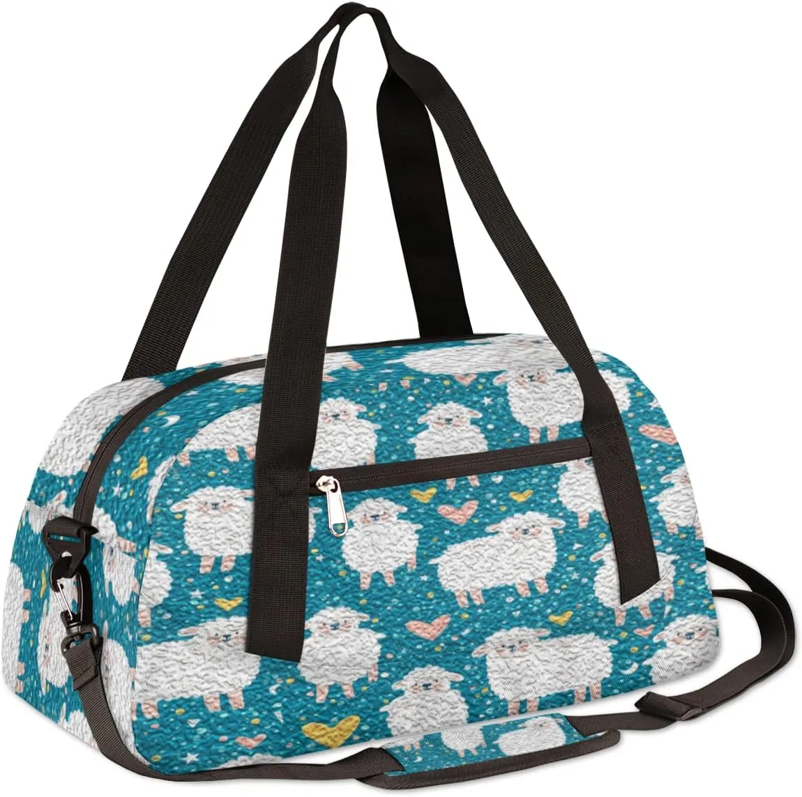 Cute Sheep Heart Kids Duffel Bag for Girls Boys Teens, Sheep Oil Painting Dance Bag Overnight Small Duffel Bag Carry On Weekend Sports Gym Travel Bag for School Practice Gymnastics Ballet