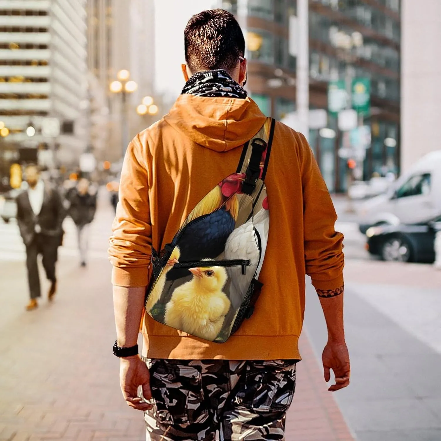 Cute Sling Shoulder Backpack, Backpacking, Chicken Rooster Garden Flowers Painting Crossbody Daypacks Chest Shoulder Packs, Bookbag, Gym Bags Sack Daypack Outdoor Backpack for Men Women