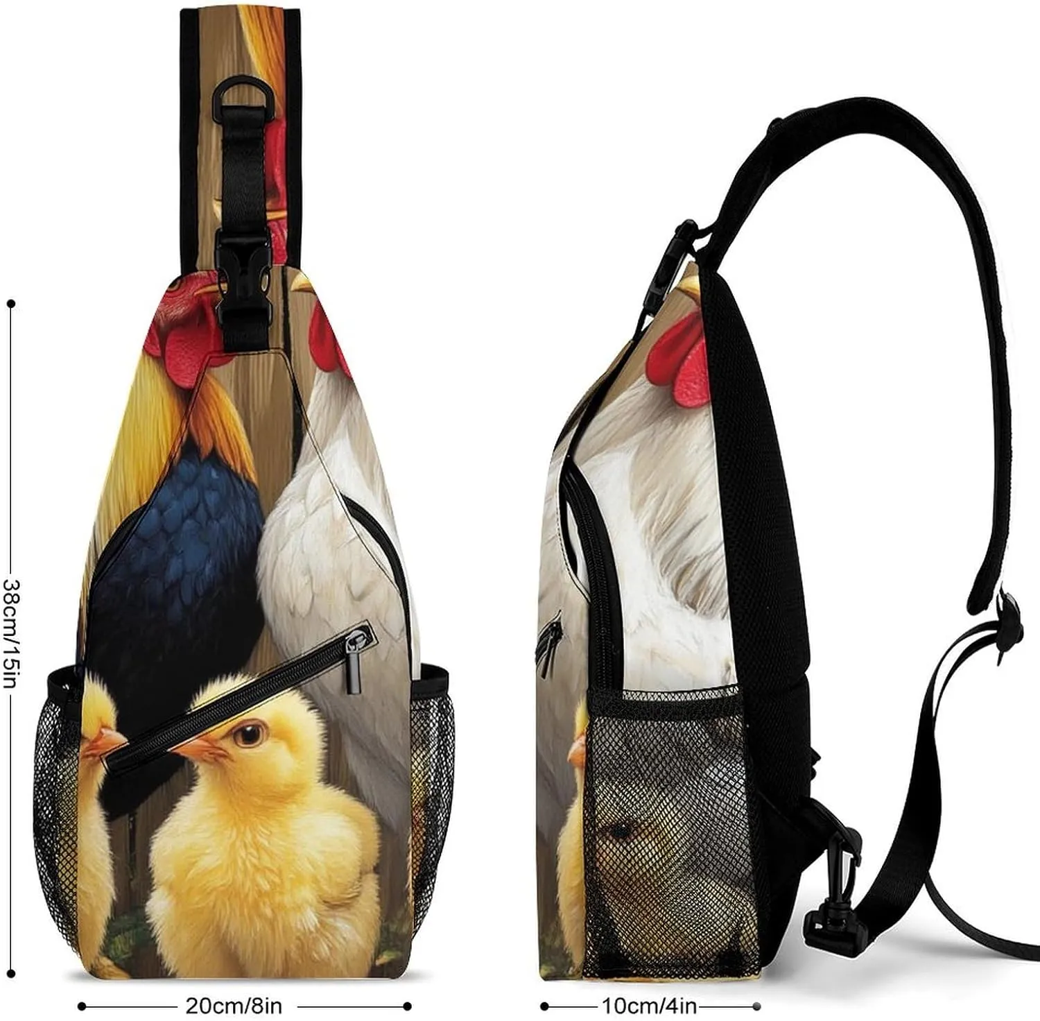 Cute Sling Shoulder Backpack, Backpacking, Chicken Rooster Garden Flowers Painting Crossbody Daypacks Chest Shoulder Packs, Bookbag, Gym Bags Sack Daypack Outdoor Backpack for Men Women