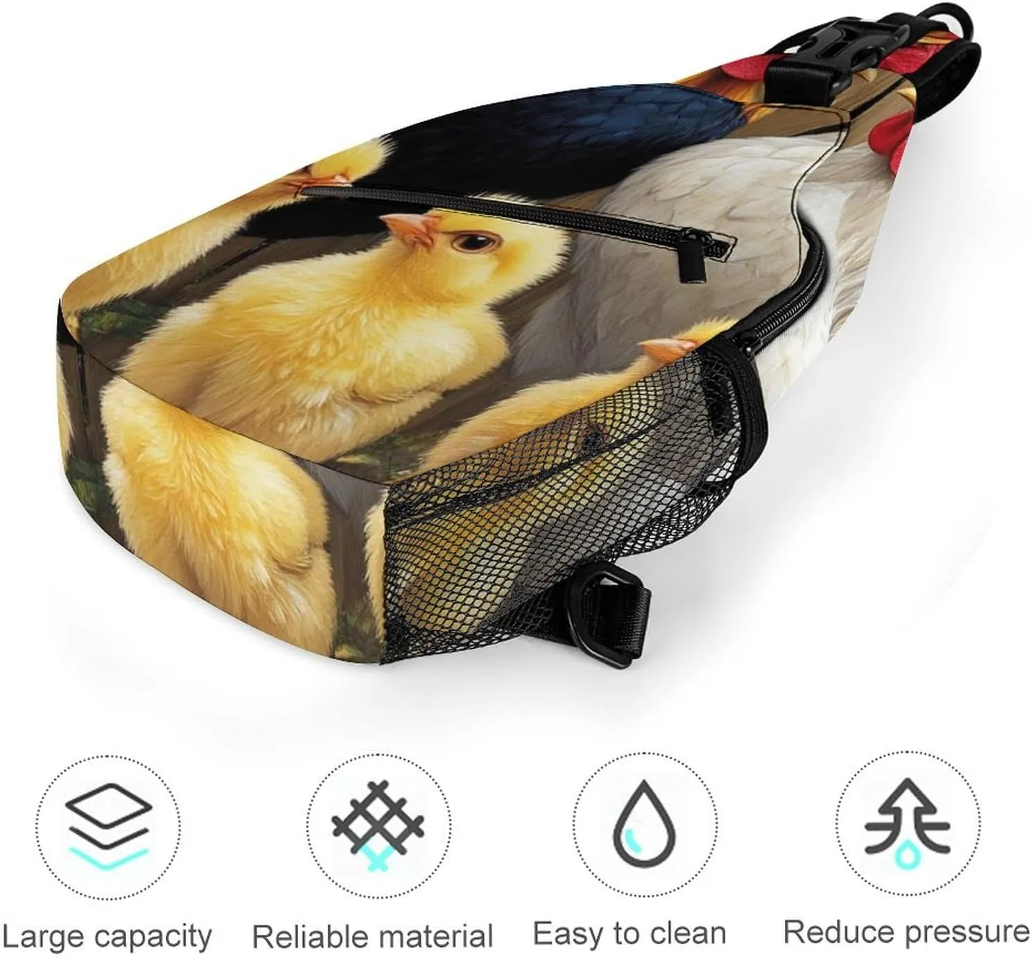 Cute Sling Shoulder Backpack, Backpacking, Chicken Rooster Garden Flowers Painting Crossbody Daypacks Chest Shoulder Packs, Bookbag, Gym Bags Sack Daypack Outdoor Backpack for Men Women